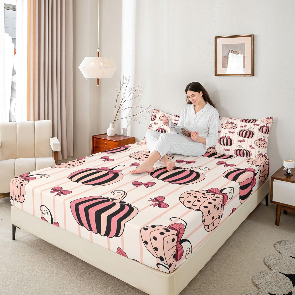 Erosebridal Polka Dot Harvest Fitted Sheet Set Full Size for Kids Teens