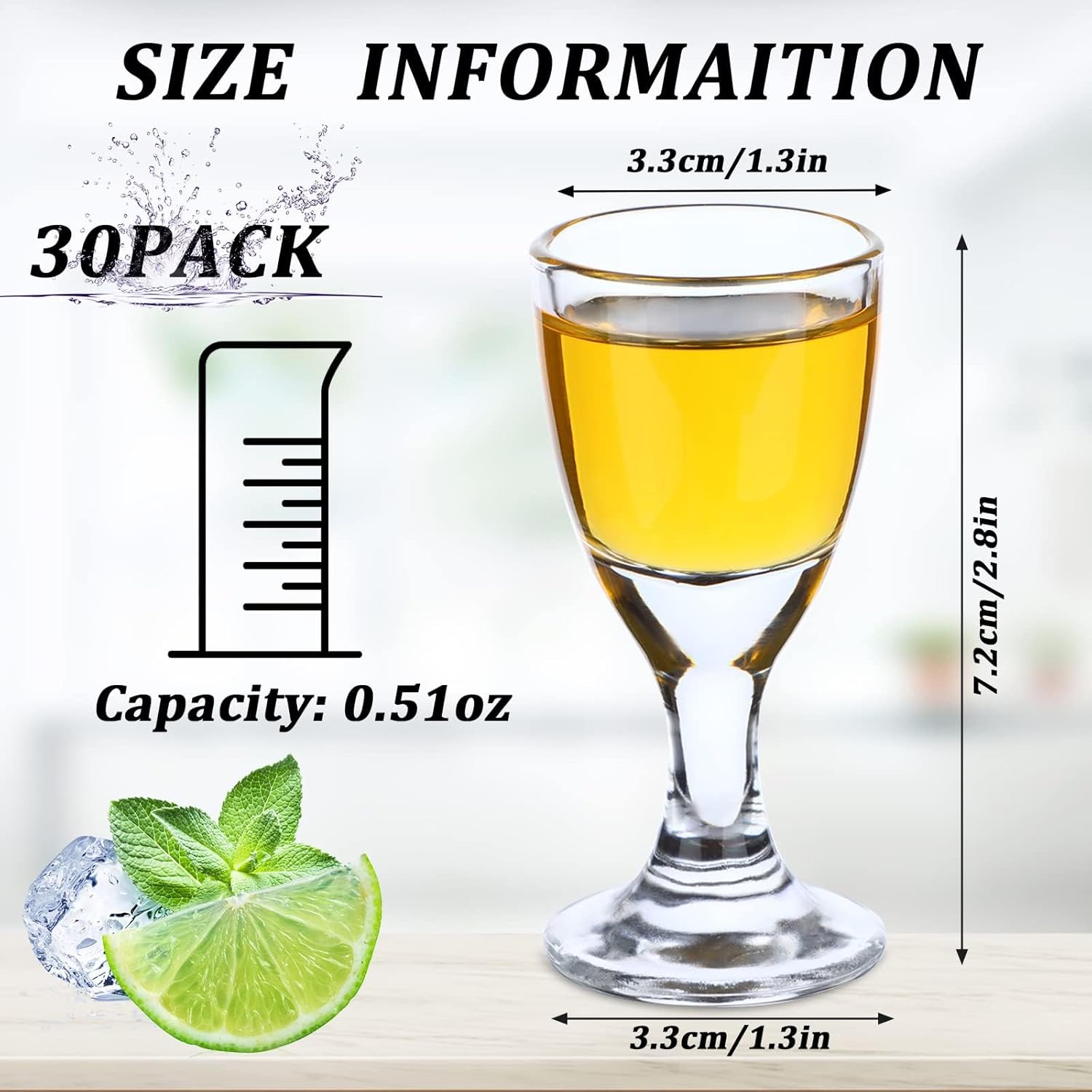 30 Pack Shot Glass Bulk Set with Stem 15 ml/0.5 oz Ounce Clear Shot Round Shot Glasses Small Glass Shot Cups for Vodka, Whiskey, Tequila, Espresso, Liquor - Image 2