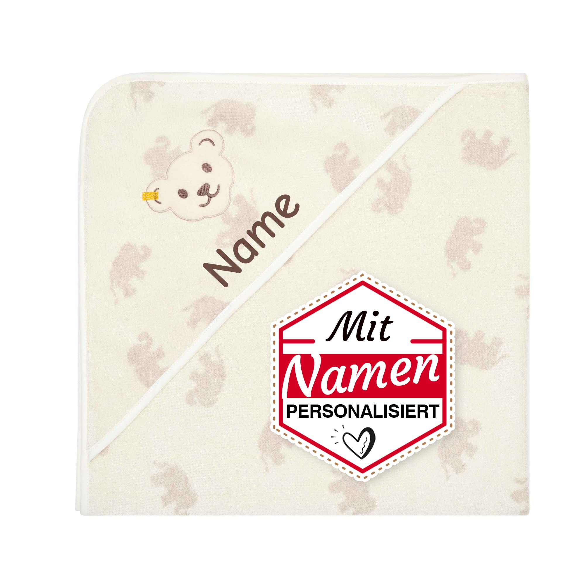 LALALO Steiff Kapuzenbadetuch Elefant mit Namen Bestickt, personalisierbar Babyhandtuch Kapuze, Kapuzenhandtuch, Badetuch, Duschtuch, Kinderbadetuch – Geschenk zur Geburt & Taufe