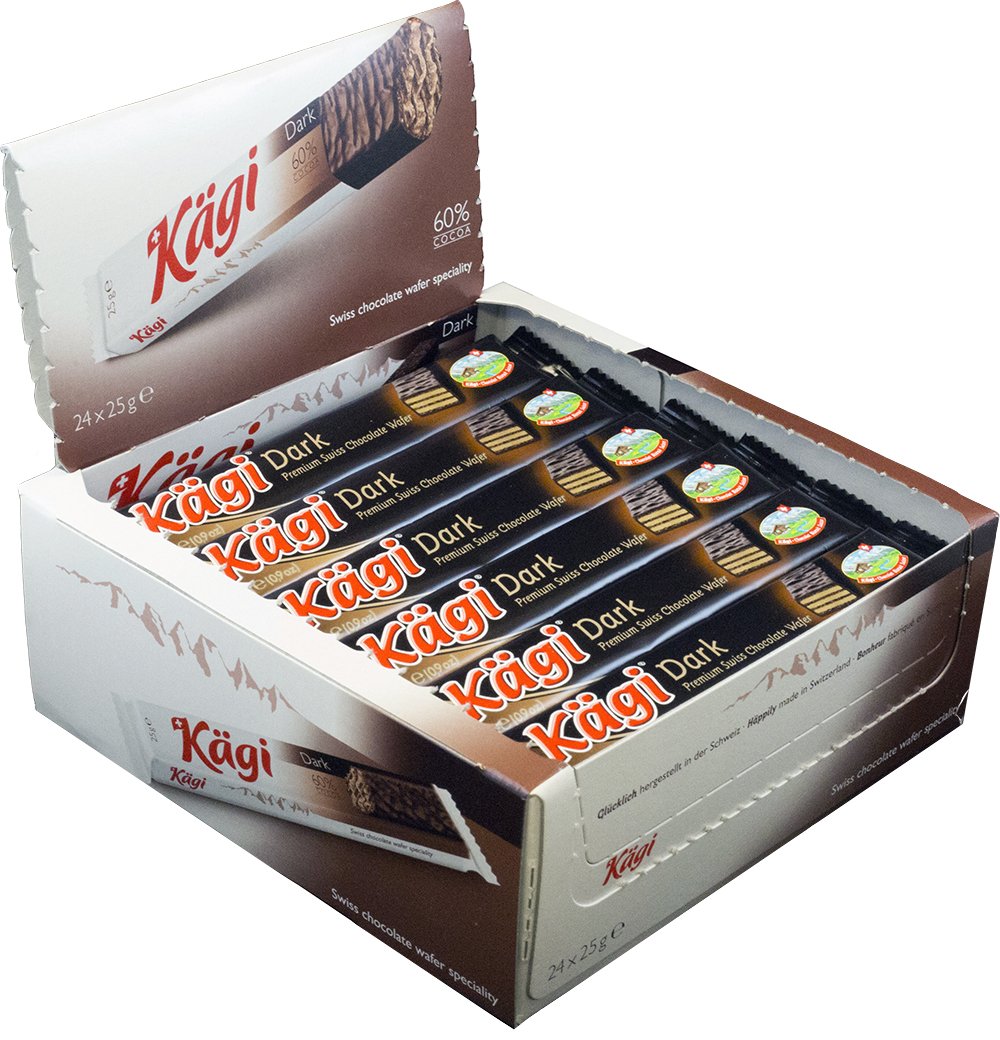 KӒGI Swiss Dark Chocolate Candy Bar Wafer, 25g per bar, 24-Pack box.