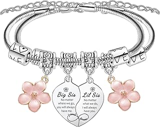 Big Sister Little Sister Gifts 2 Pcs Heart Matching Bracelets for Sisters Bracelets for