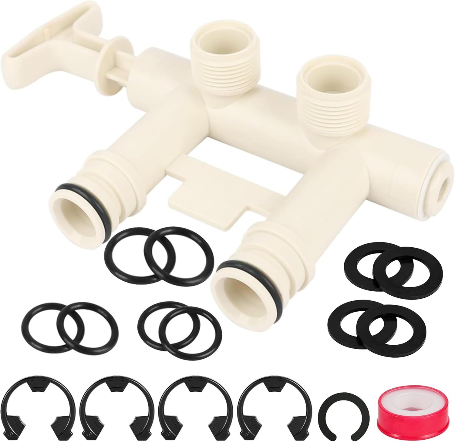 7129871 - Water Softener Bypass Valve Assembly Kit with (2) Adapters, (2) Clips, and (4) O-rings,Compatible with Kenmore, GE, Whirlpool, Morton, NorthStar, EcoWater, EcoPure, and More