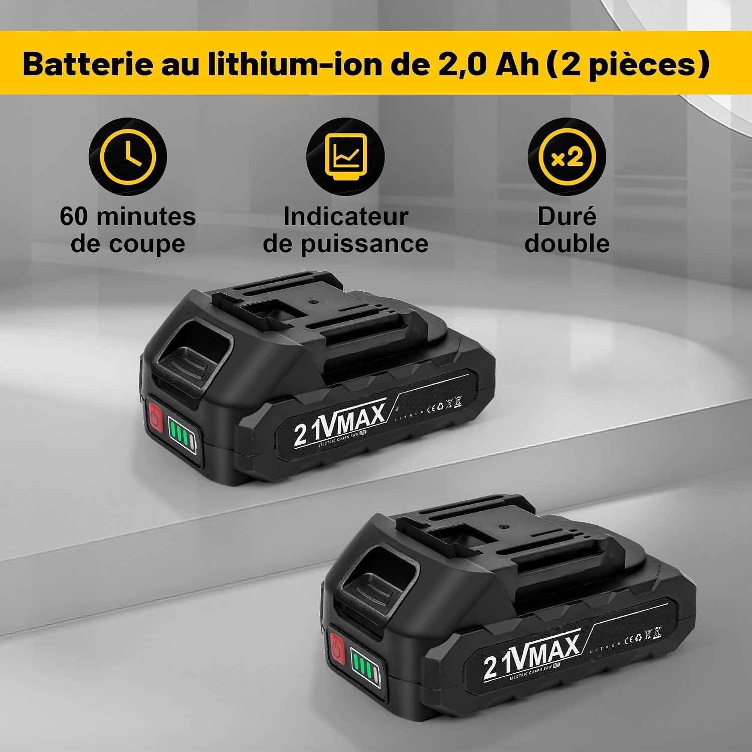 Mini Tronçonneuse à Batterie 6 Pouces, Tronçonneuse sur batterie avec moteur sans balais de 1000 W,Tronçonneuse Électrique Livré avec 2 batteries et 2 chaînes,Idéale pour coupe du bois et jardinage.