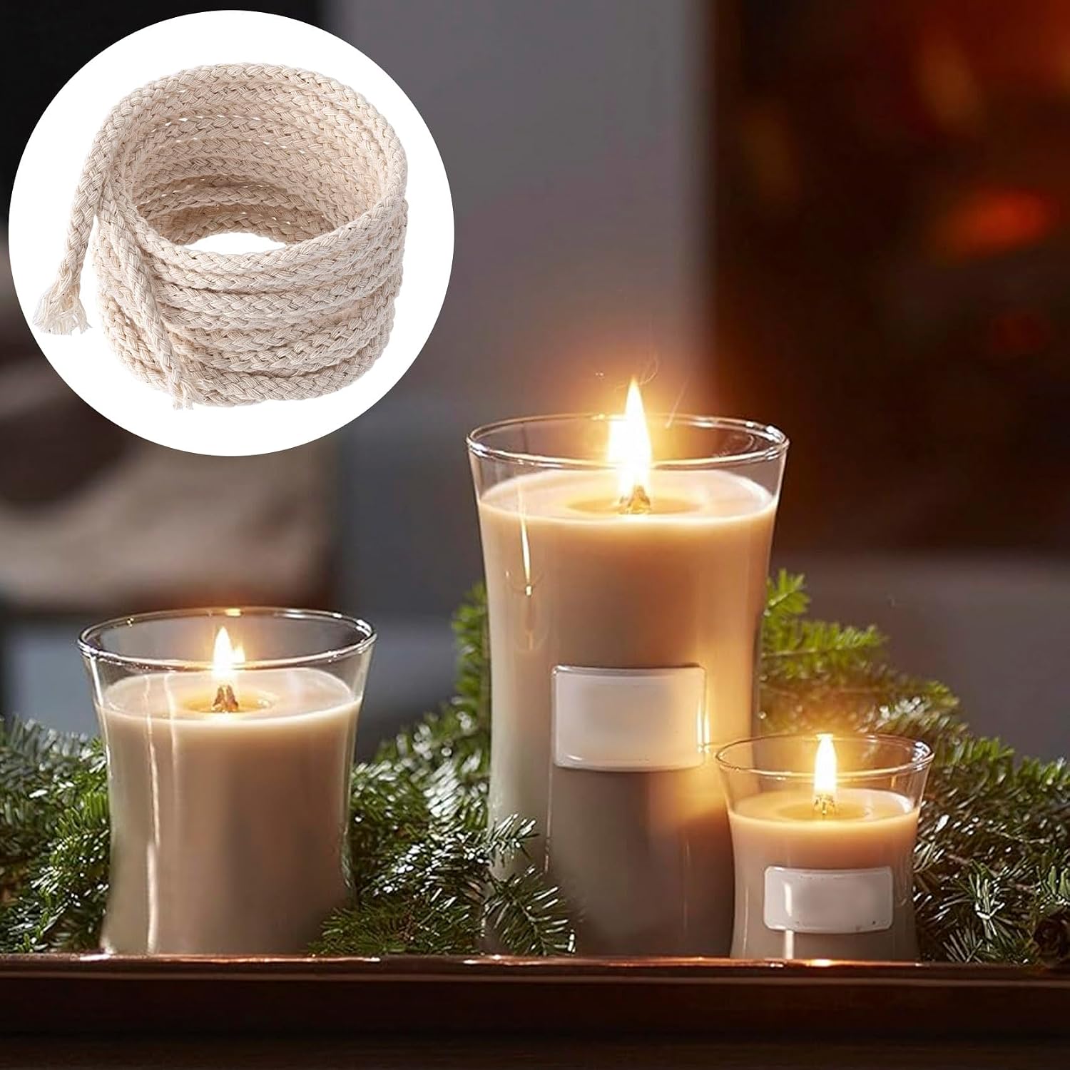 Pndeyo 65.6 Ft 1/8''(4mm) Oil Lamp Wicks, Round Cotton Lamp Wicks Burner, Braided Candle Replacement Wicks for Alcohol Kerosene Lamp Torches Lantern