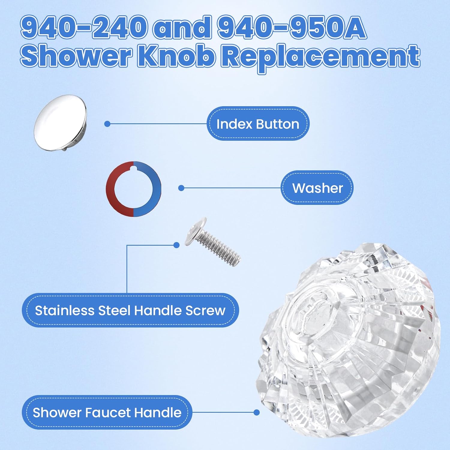 Shower Knob Replacement for 940-240 & 940-950A, Compatible with Price Pfister Avante Single Handle Tub & Shower Faucets, Clear Acrylic