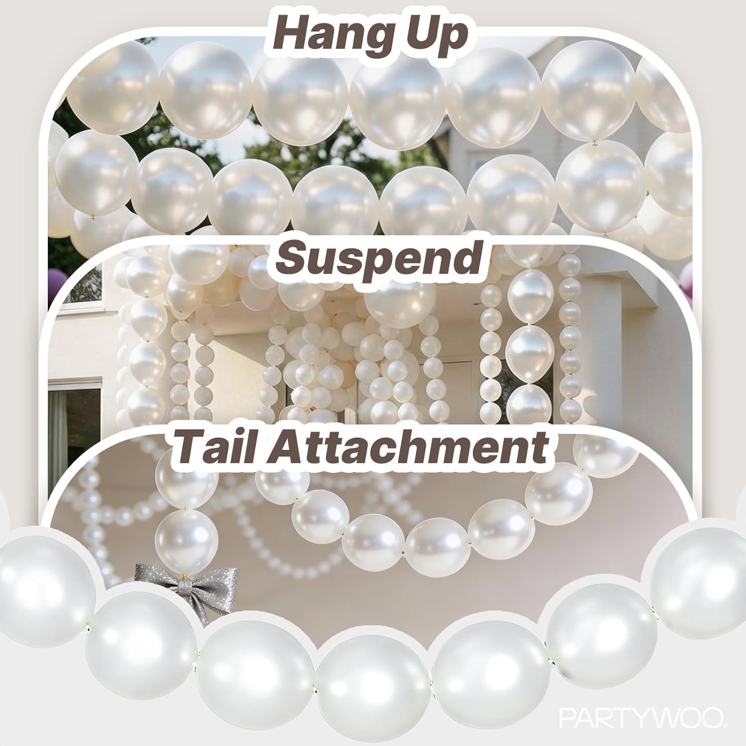 PartyWoo Pearl White Linking Balloons 100pcs 6 Inch White Link Balloon for Anniversary Retirement Wedding Graduation Baby Shower Birthday Gender Reveal Engagement Party Decorations White-z30