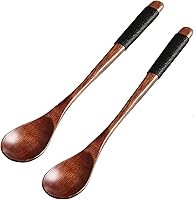 Vista 1 de Juego de 2 agitadores de café largos de madera hechos a mano retro con brida para cables