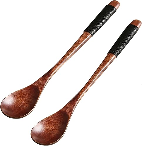 Juego de 2 agitadores de café largos de madera hechos a mano retro con brida para cables