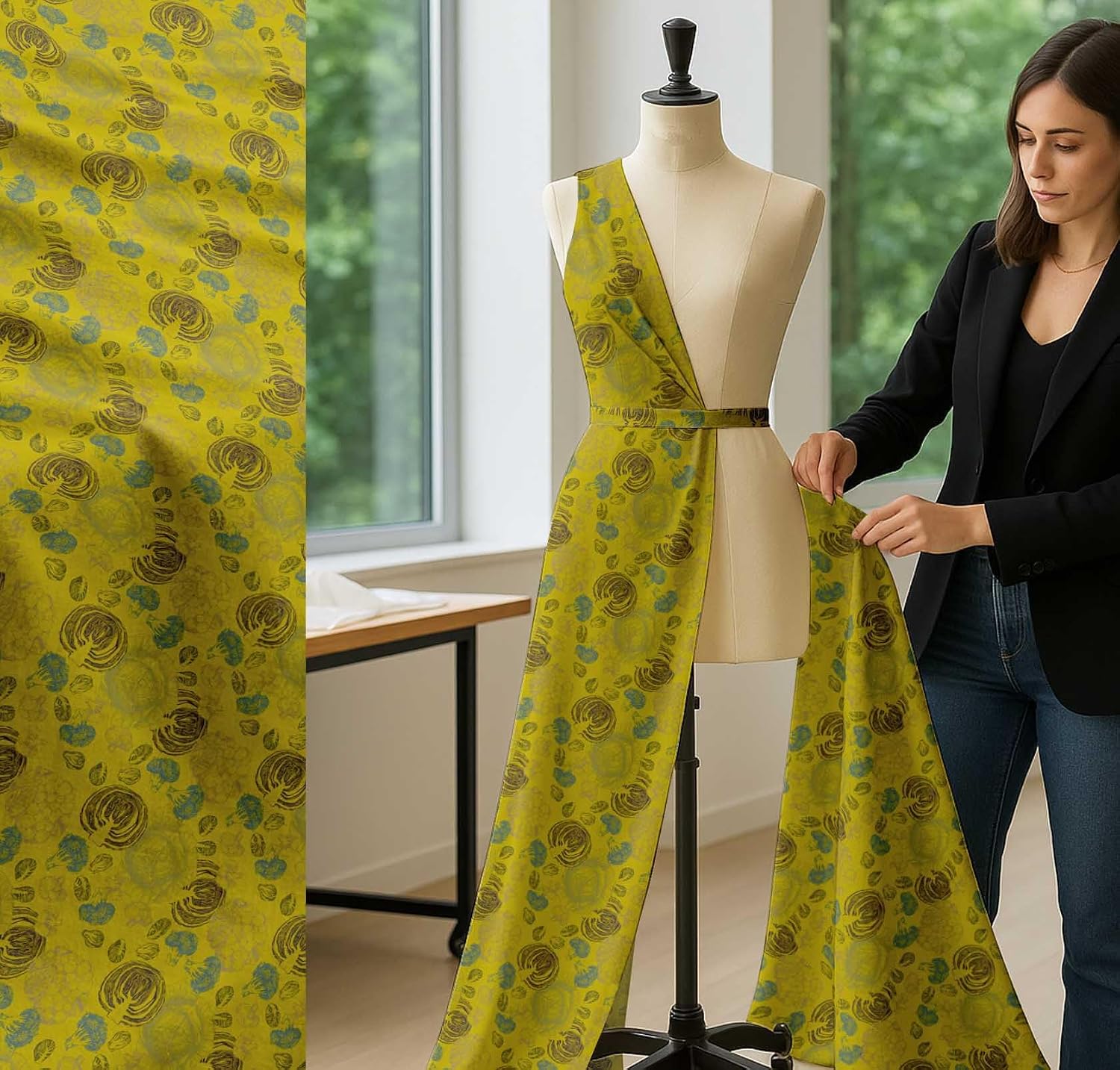 Soimoi Cotton Poplin Yellow Fabric - by The Yard - 42 Inch Wide - Cauliflower & Broccoli Vegetable Bounty Material - Fresh and Nutrient-Rich Patterns for Kitchen Decor Printed Fabric