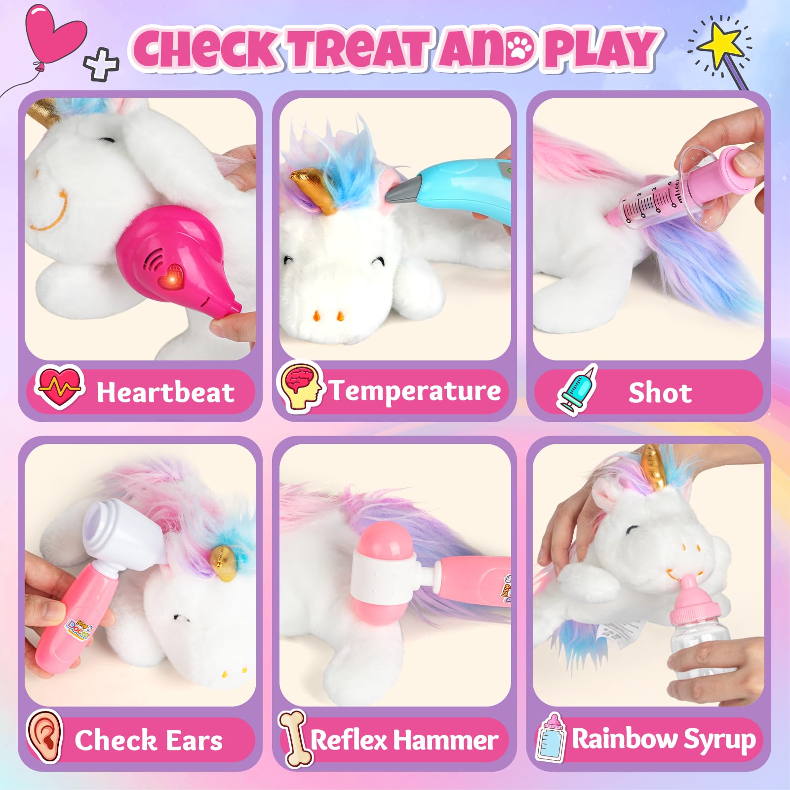 Kit Docteur Enfants, Coffret Médicale avec Peluche Licorne et Blouse de Docteur, Jeu de Rôle pour Enfants 3 4 5 6 Ans - Cadeau Noël et Anniversaire