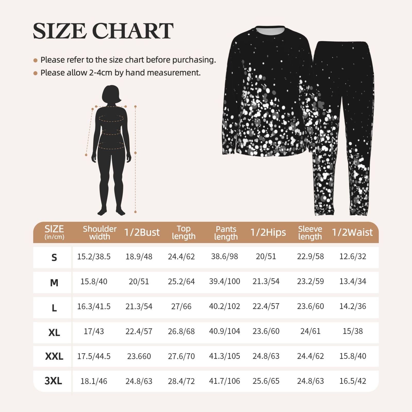 Pigiama da donna a maniche lunghe con stampa glitter bianco nero morbido elastico coulisse casual Daywear