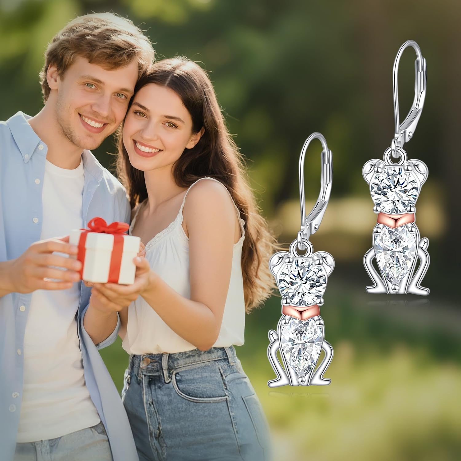 POPLYKE Dog Earrings For Women Crystal Animal Leverback Earrings Sterling Silver Hypoallergenic Dog Dangle Jewelry Birthday Gifts - Image 4