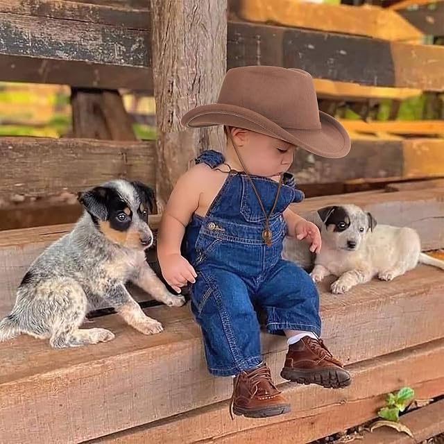 Foto 7 de 7 de DRESHOW Sombrero Cowboy Niños Niñas Western Fedora Fieltro Hebilla de Cinturón Sombreros Retro Panamá…