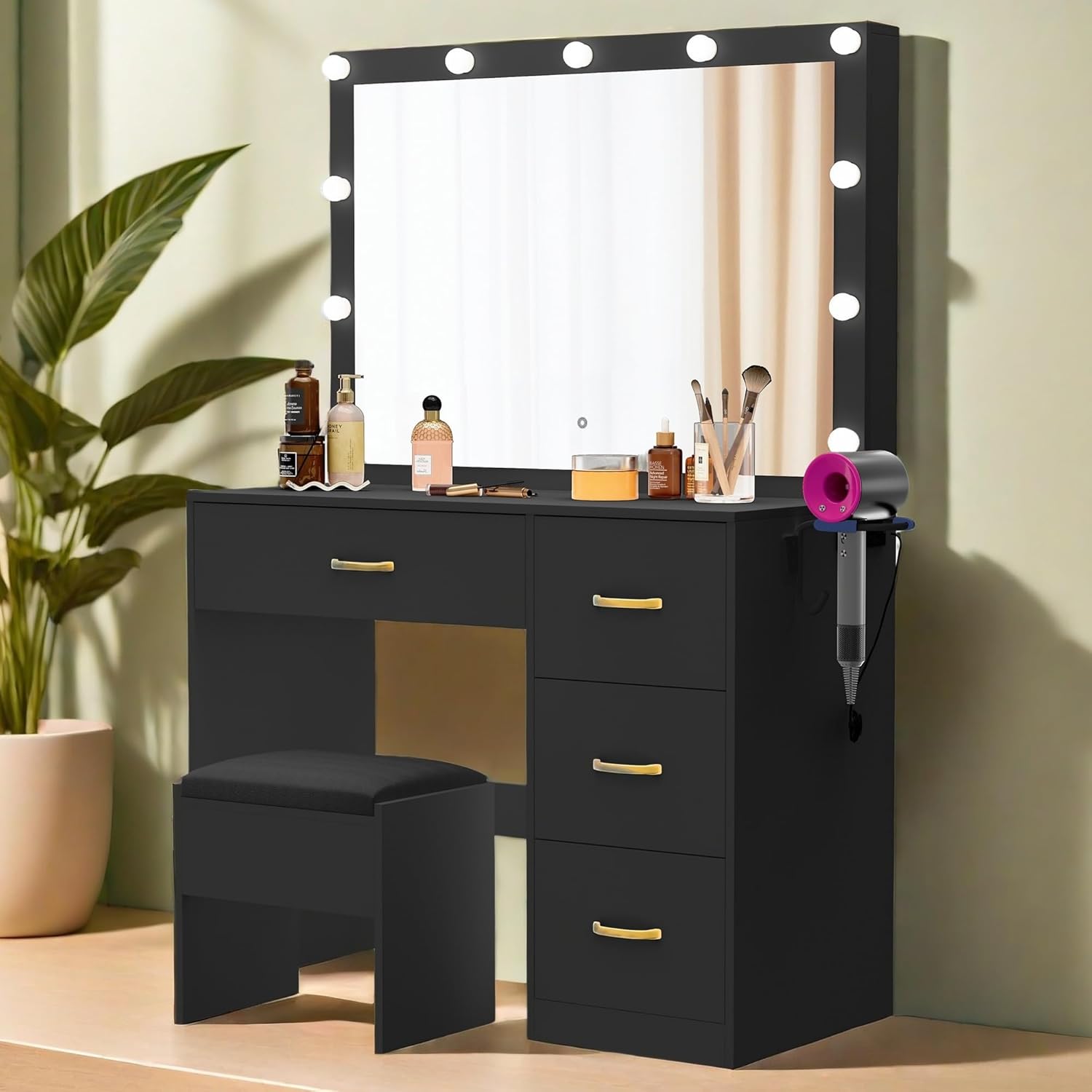 YITAHOME Vanity Desk with Large Mirror, 11 Light Bulbs