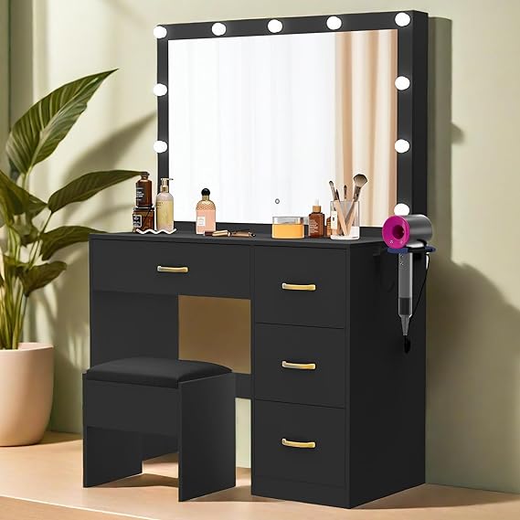 YITAHOME Vanity Desk with Large Mirror, 11 Light Bulbs