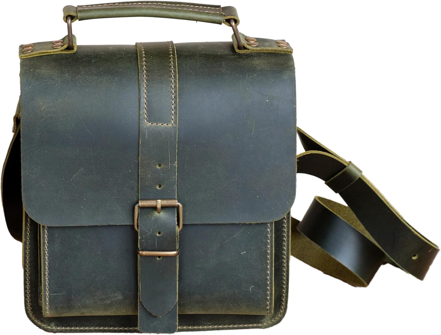 Distressed Leather 8-Pipe Messenger Bag, Handmade Pipe Shoulder Bag for 8-Pipes