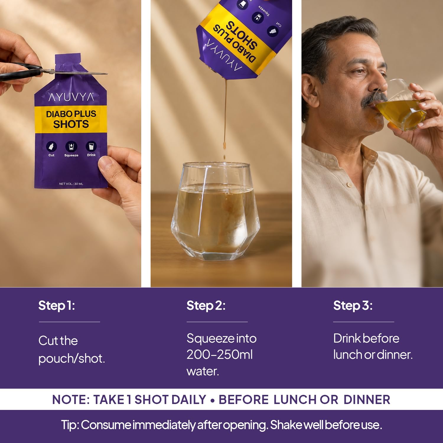 Ayuvya Diabo Plus Shots | For Type 2 Diabetes & PreDiabetes | Helps Manage Healthy Sugar Levels | Packed With Powerful Ayurvedic Ingredients Jamun, Karela, Neem & 10+ Ayurvedic Herbs | No Added Sugar| Pack of 1 Month 4