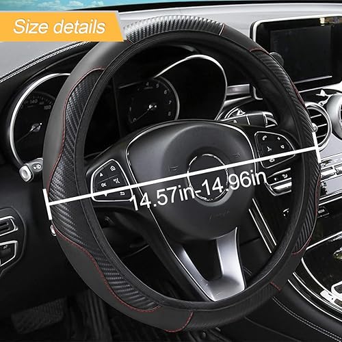Miniatura 2 de Funda para volante de automóvil, de microfibra de piel sintética, elástica, fibra de carbono, protector de volante de automóvil, 15 pulgadas,