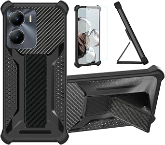 bojioderf Case Compatible for Vivo Y53t 5G Phone Case Cover [with Tempered Glass Screen Protector] Hybrid Case [Folding Support Magnetic] [Frosted Anti-Fingerprint] Black