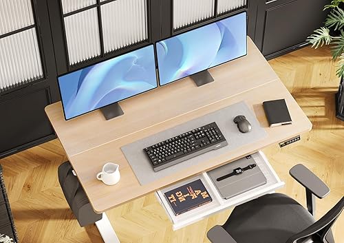 Vista 38 de Claiks Escritorio de pie con cajones, 55 x 24 pulgadas, escritorio eléctrico de altura ajustable para estación de trabajo de computadora