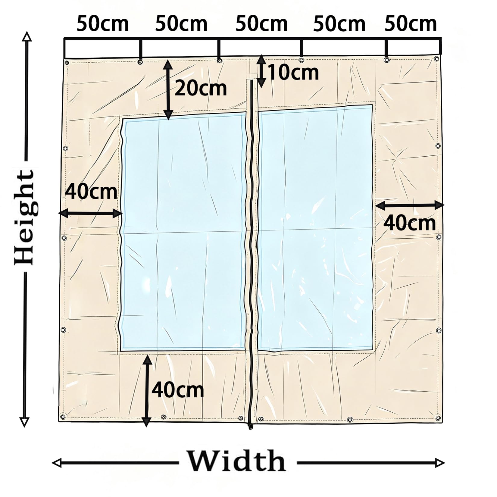 2x9.5m (HxW) 650g/m² Telone trasparente impermeabile esterno con cerniera