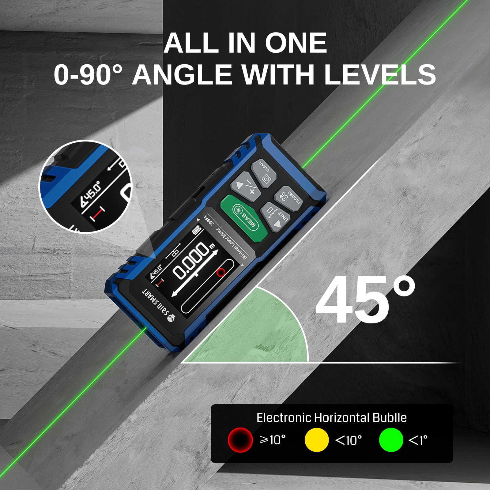 Télémètre Laser Double SainSmart, télémètre bilatéral 120 m avec écran LCD rétroéclairé, télémètre Laser Rechargeable, Niveau électronique, capteur de Longueur/Surface/Volume/Angle