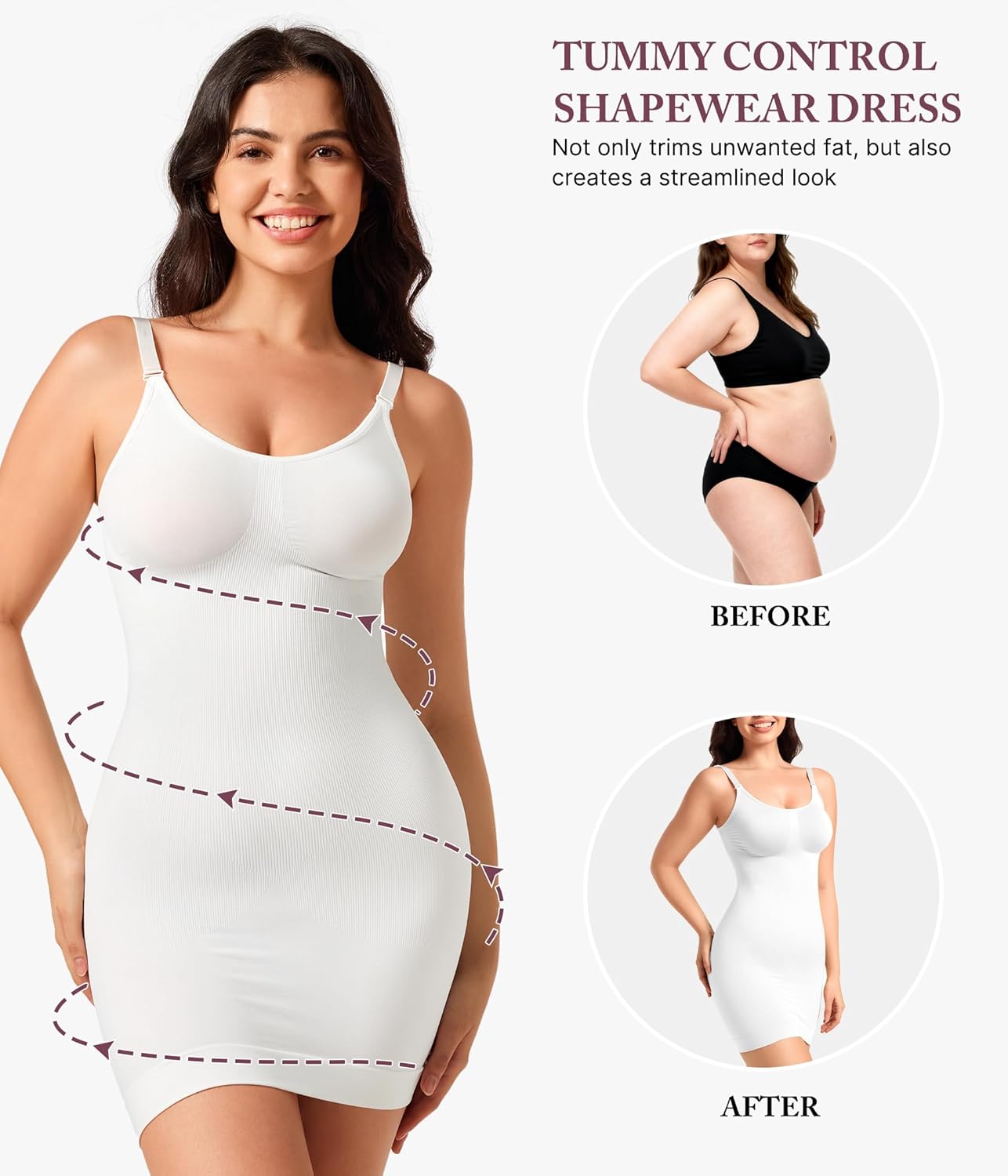 RDSIANE Body Shaper For Women Under Dress One Piece Full Slip Tummy Control Shapewear Dress With Adjustable Spaghetti Strap - Image 2