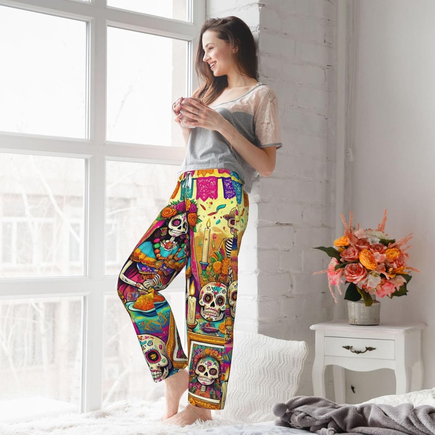 Women'S Mexico-Dead-Day Fleece Pajama Pants, Cozy Flannel Lounge Bottoms For Women