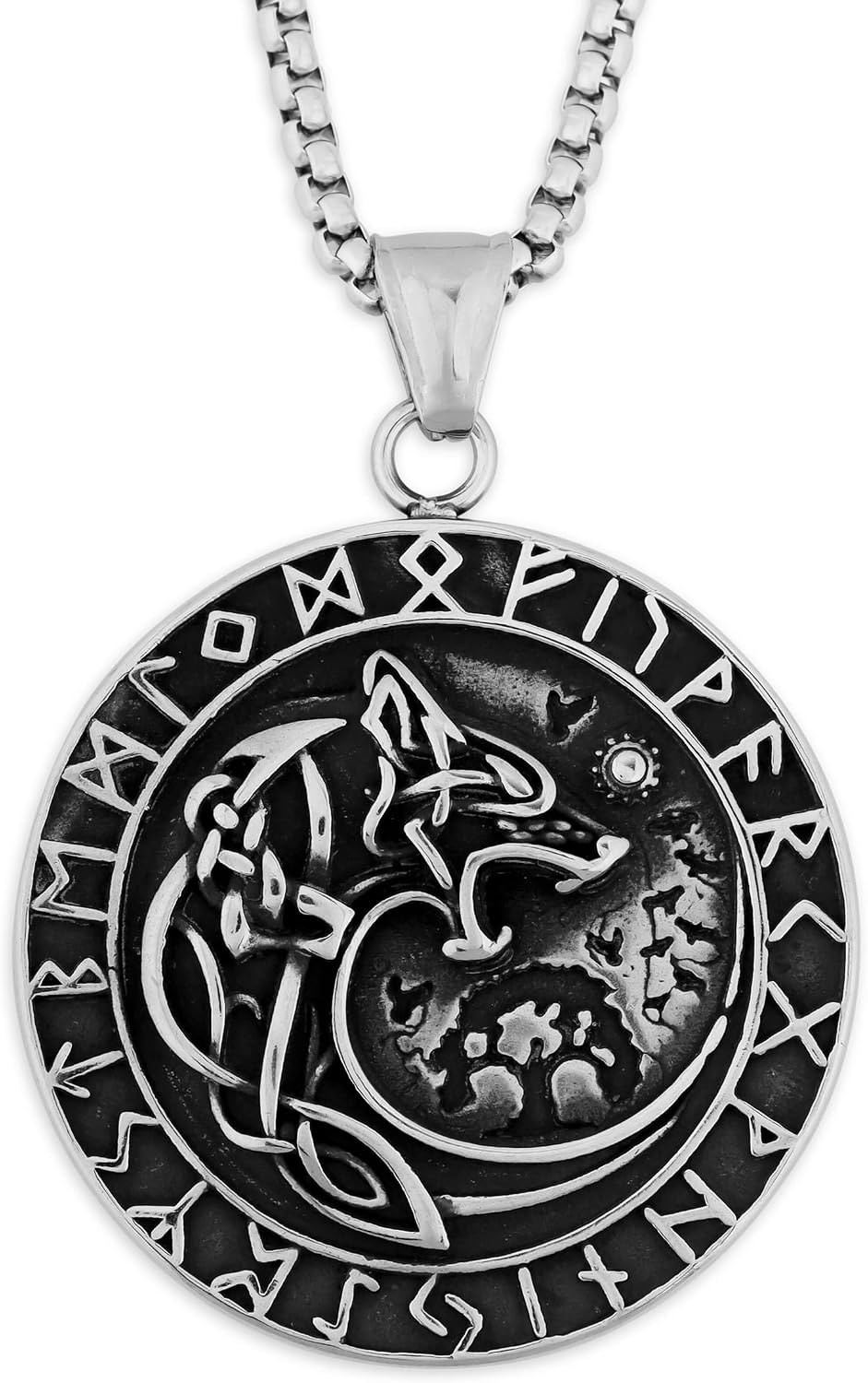 HAQUIL Viking Necklace, Skoll Hati Wolf Pendant, Viking Jewelry Gift for Men and Women