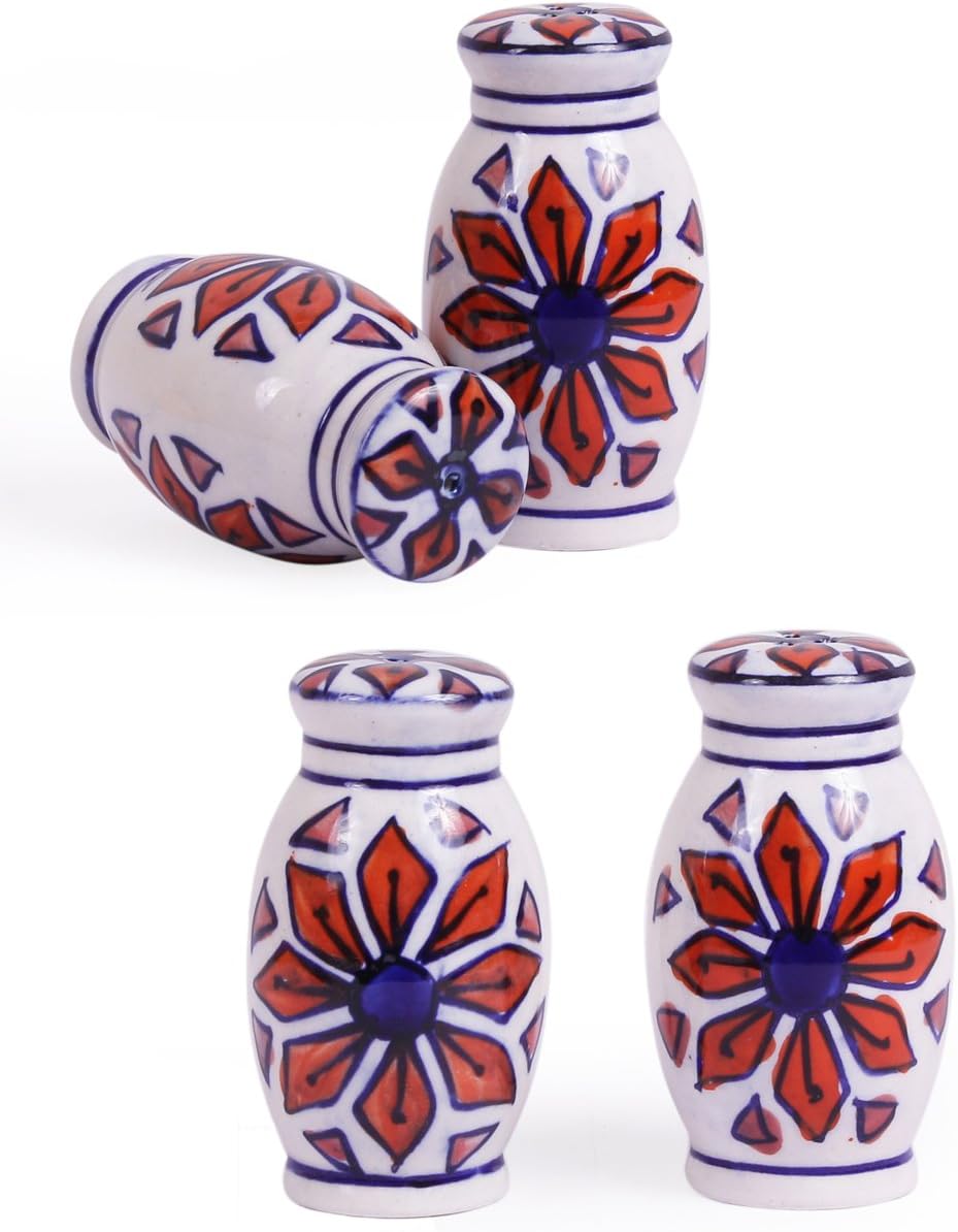 VarEesha Orange Flower Ceramic Salt and Pepper Set, Multicolor