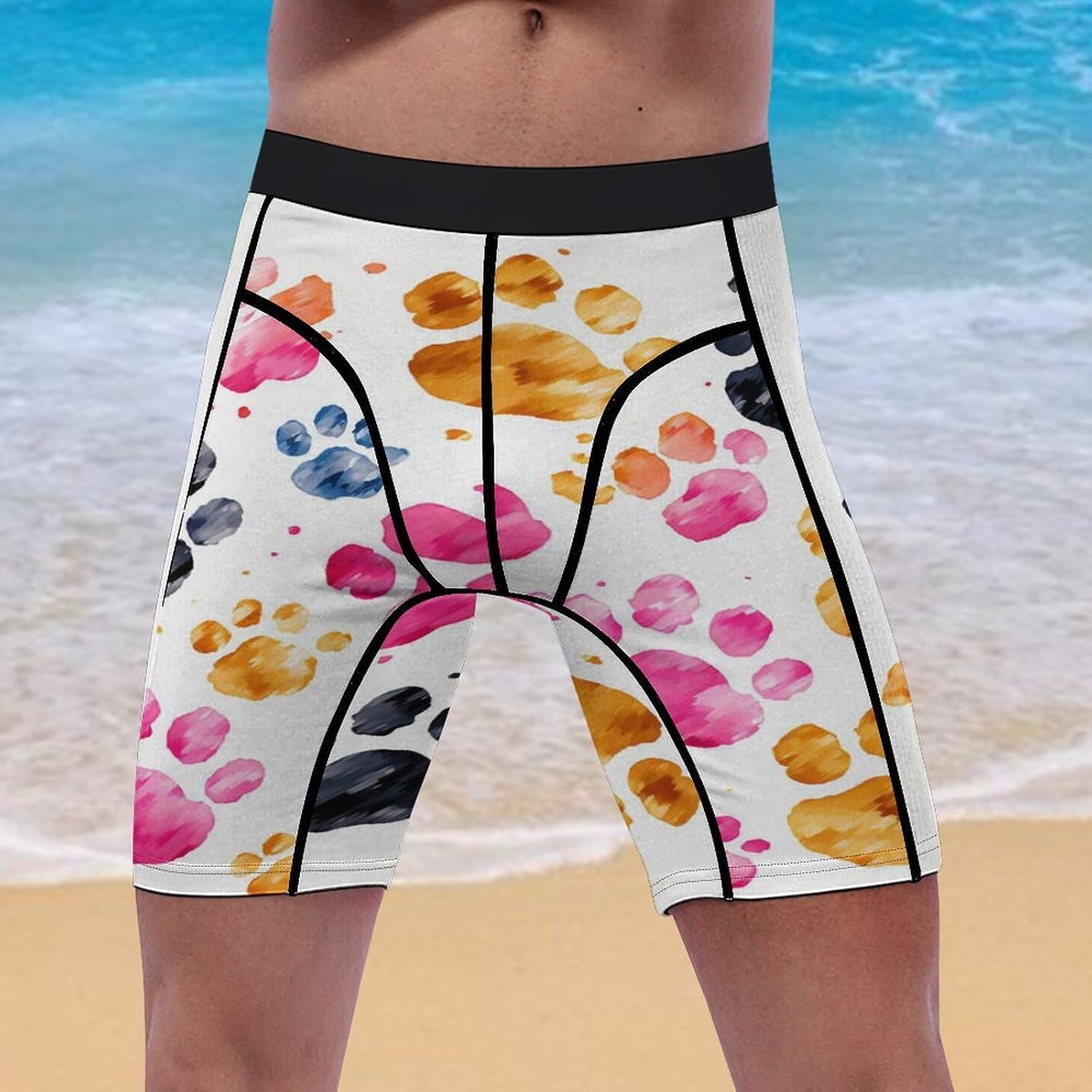 Colorful Dog Paws Compression Shorts Men Spandex Sport Shorts Workout Performance Baselayer Underwear