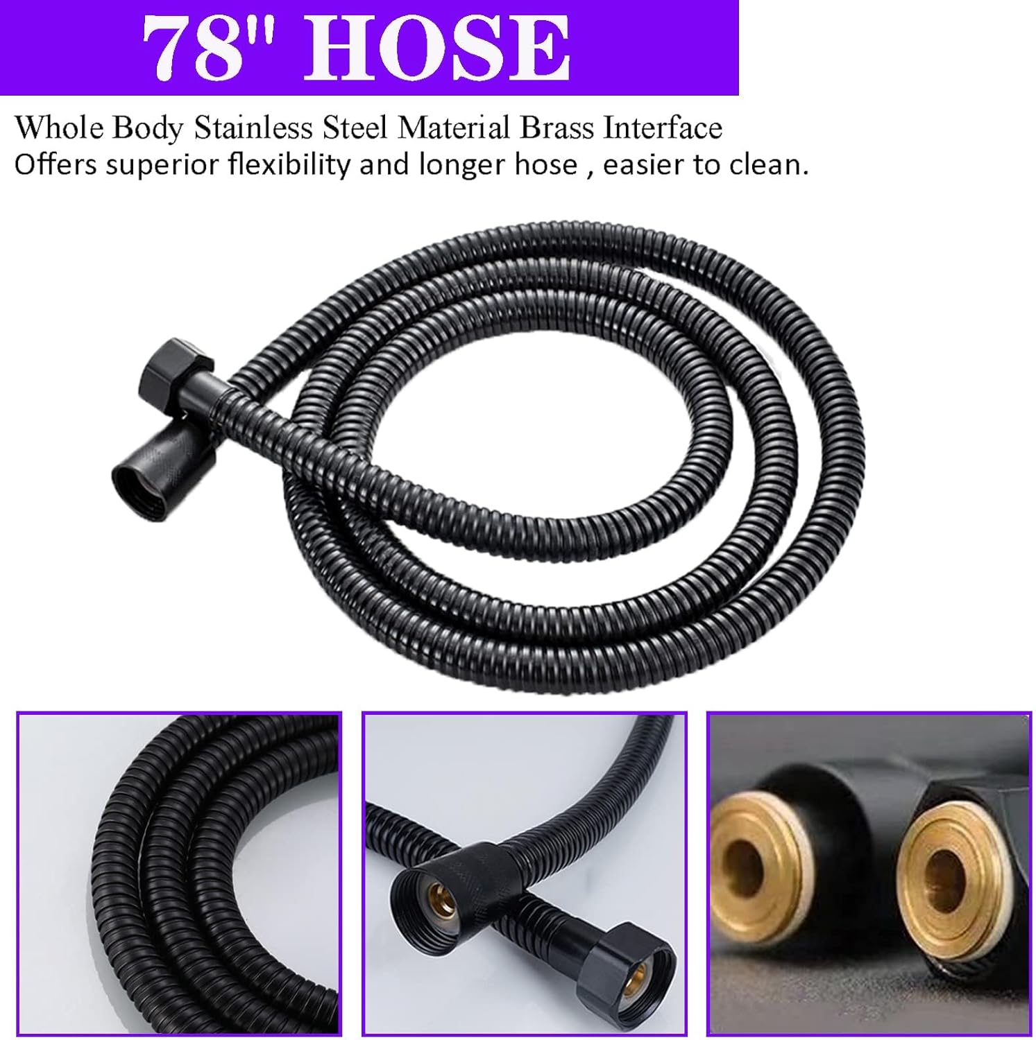 8"High Pressure Square Rain Shower Head and 2-in-1 Hand Shower.Equipped with 78"Hose, 3 Way Diverter Valve,Adhesive Shower Head Holder.(AWAXFOLO Square Shower Head Set Black)