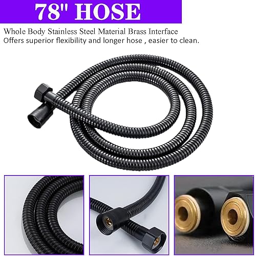 Miniatura 7 de Cabezal de ducha de lluvia cuadrado de alta presión de 8 pulgadas y ducha de mano 2 en 1. Equipado con manguera de 78 pulgadas, válvula desviadora