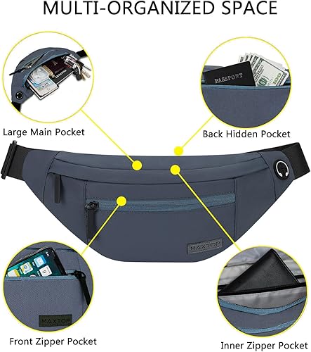 Miniatura 67 de MAXTOP - Cangurera cruzada grande con 4 bolsillos con cremallera, ideal para eventos deportivos, festivales, entrenamiento, viajes, correr y uso