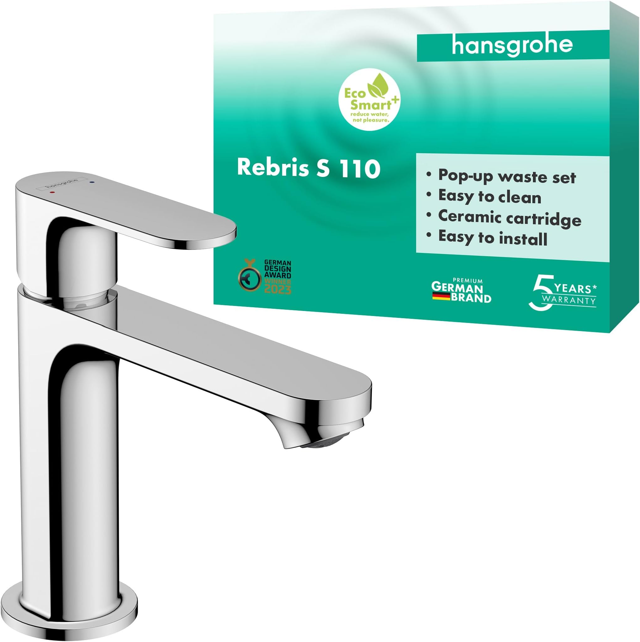 Rebris S Basin Mixer Tap 110 with Pop-Up Waste Set, Chrome, 72517000