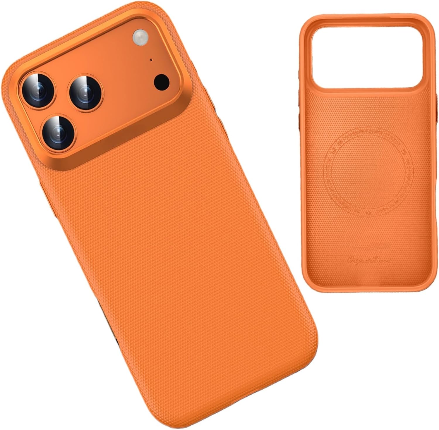 Magnetic Leather Case for iPhone 17/17 Pro Max/Pro [Compatible with MagSafe] Slim Business Cover, Premium Vegan Leather with Metal Lens Protection & Non-Slip Grip(Orange,17 Pro)