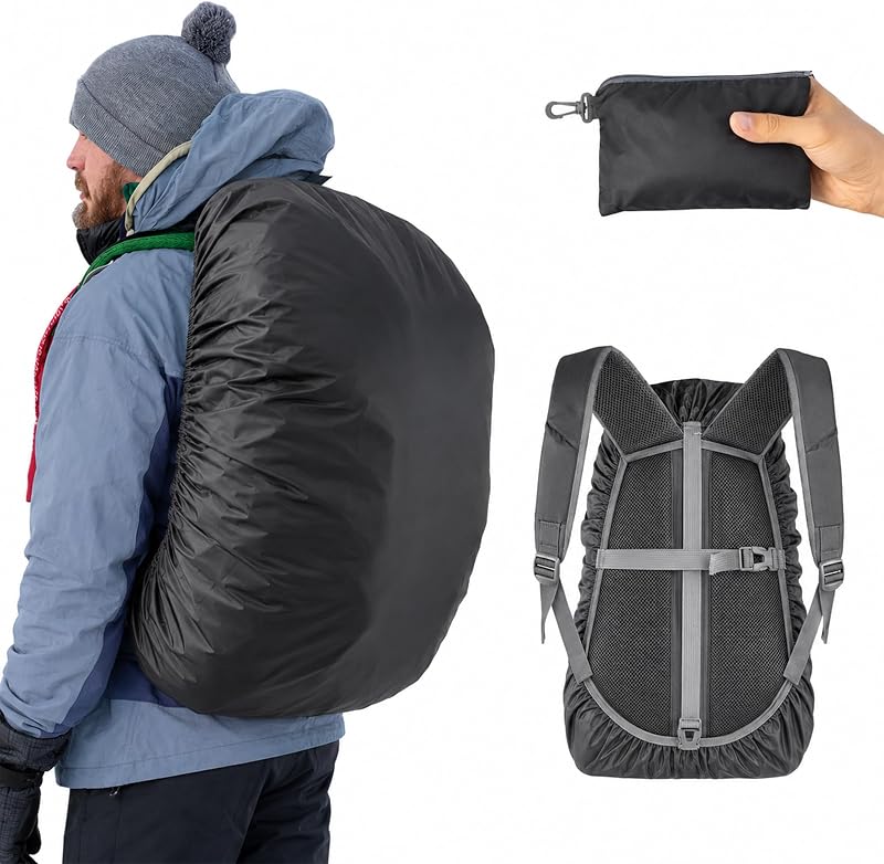 Waterproof Backpack Rain Cover, Pack Covers for Hiking, Travel | Upgraded Silver-Coated Waterproof Fabric, Anti-Slip Cross-Buckle Strap, Ultralight and Compact
