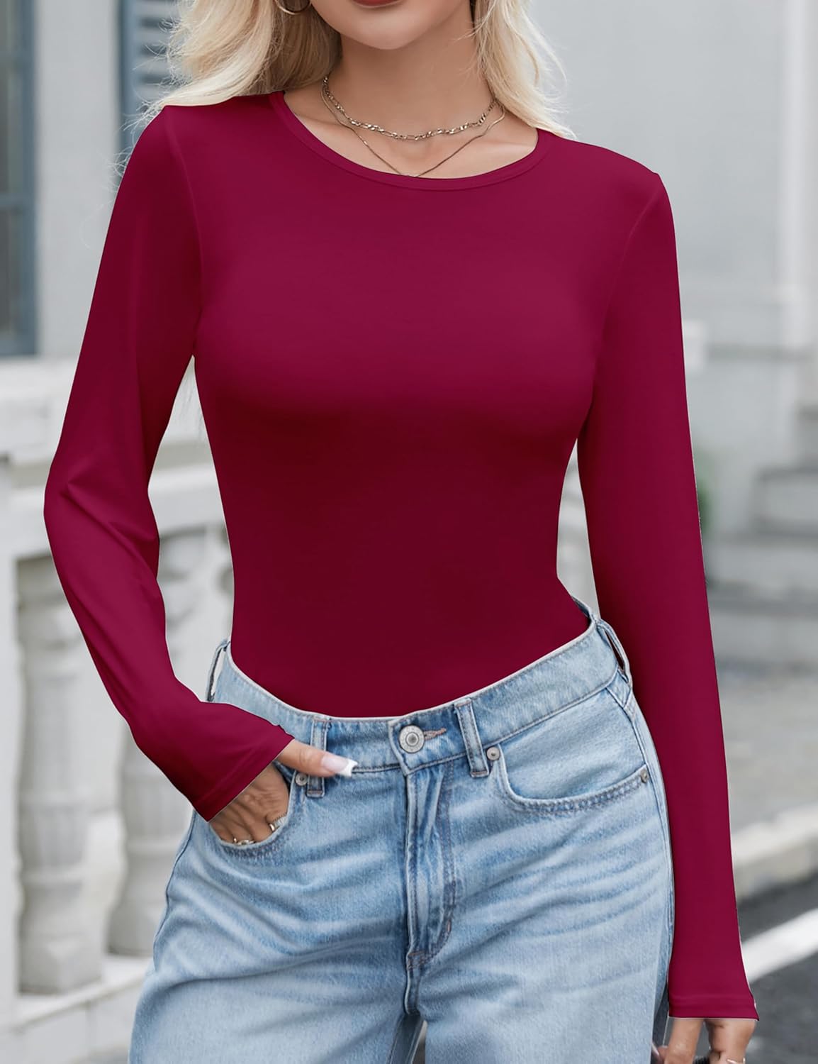 FEQO 3 Pack Women's Crewneck Long Sleeve Shirts Slim Fit Underscrubs Basic Comfort Long Sleeve Tops - Image 5