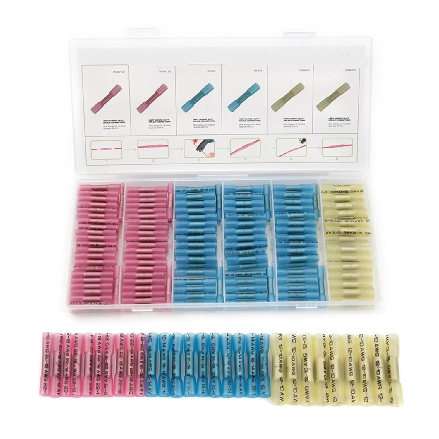 200Pcs Heat Shrink Terminals Insulated Butt Electrical Splice Wire Connectors Cable Crimp Terminal Connector AWG 22-10 VUQLDHAYZ