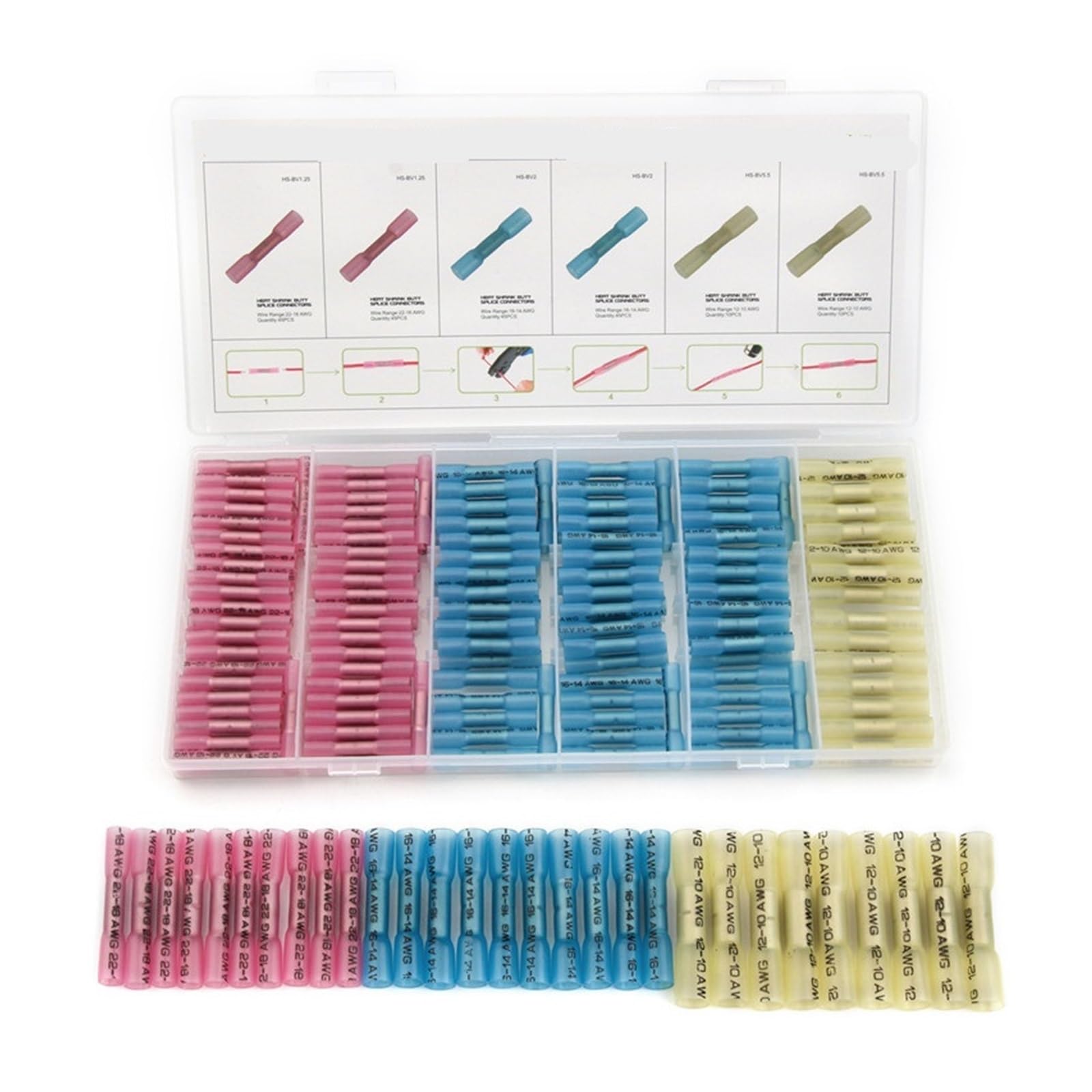 AARTERZZA 200Pcs Heat Shrink Terminals Insulated Butt Electrical Splice Wire Connectors Cable Crimp Terminal Connector AWG 22-10