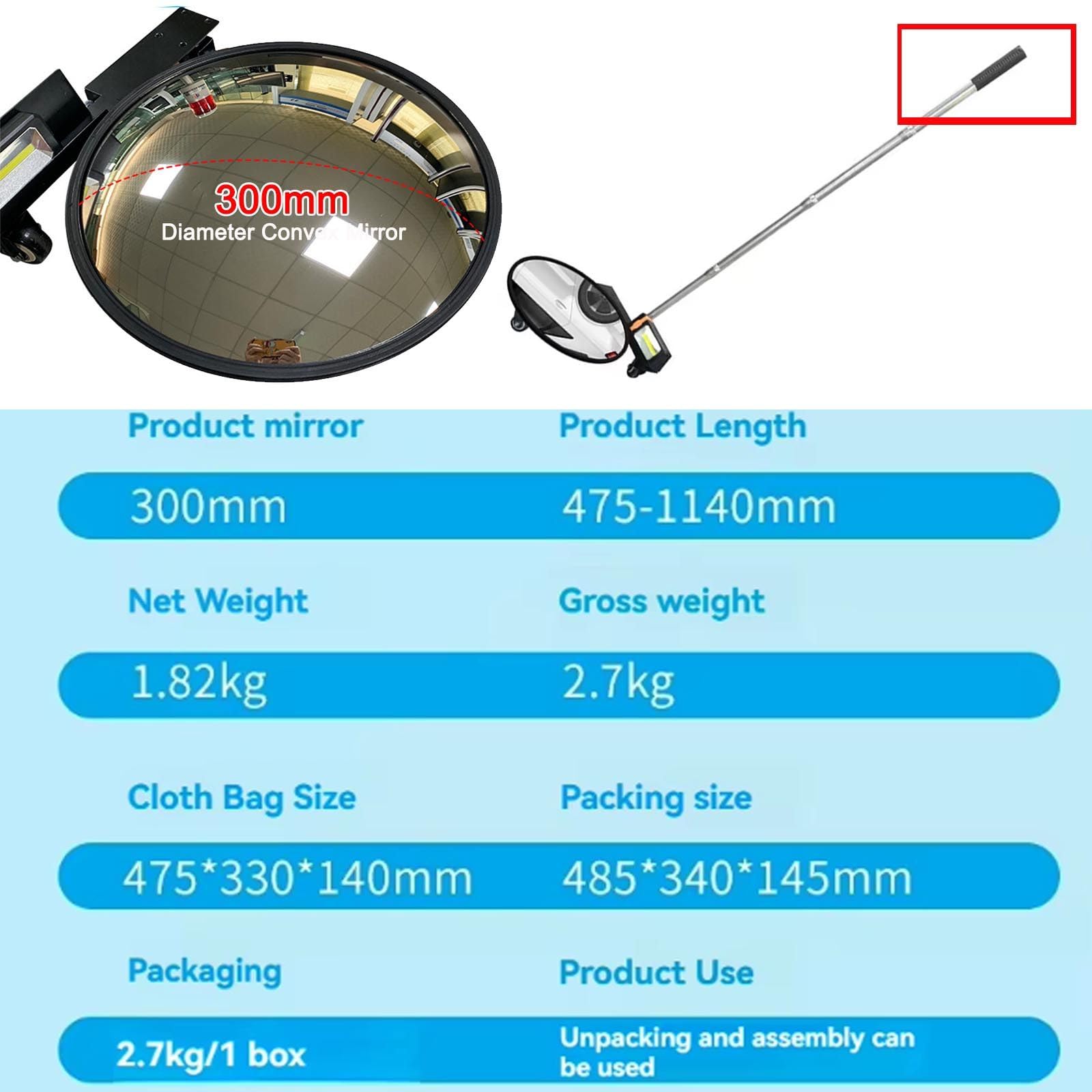 Espejo De Inspección para Vehículos, Espejo De Inspección Telescópico, Espejo De Inspección para Automóviles + Luz Led + Barra Telescópica + Polea + Bolsa De Almace,Straightbar
