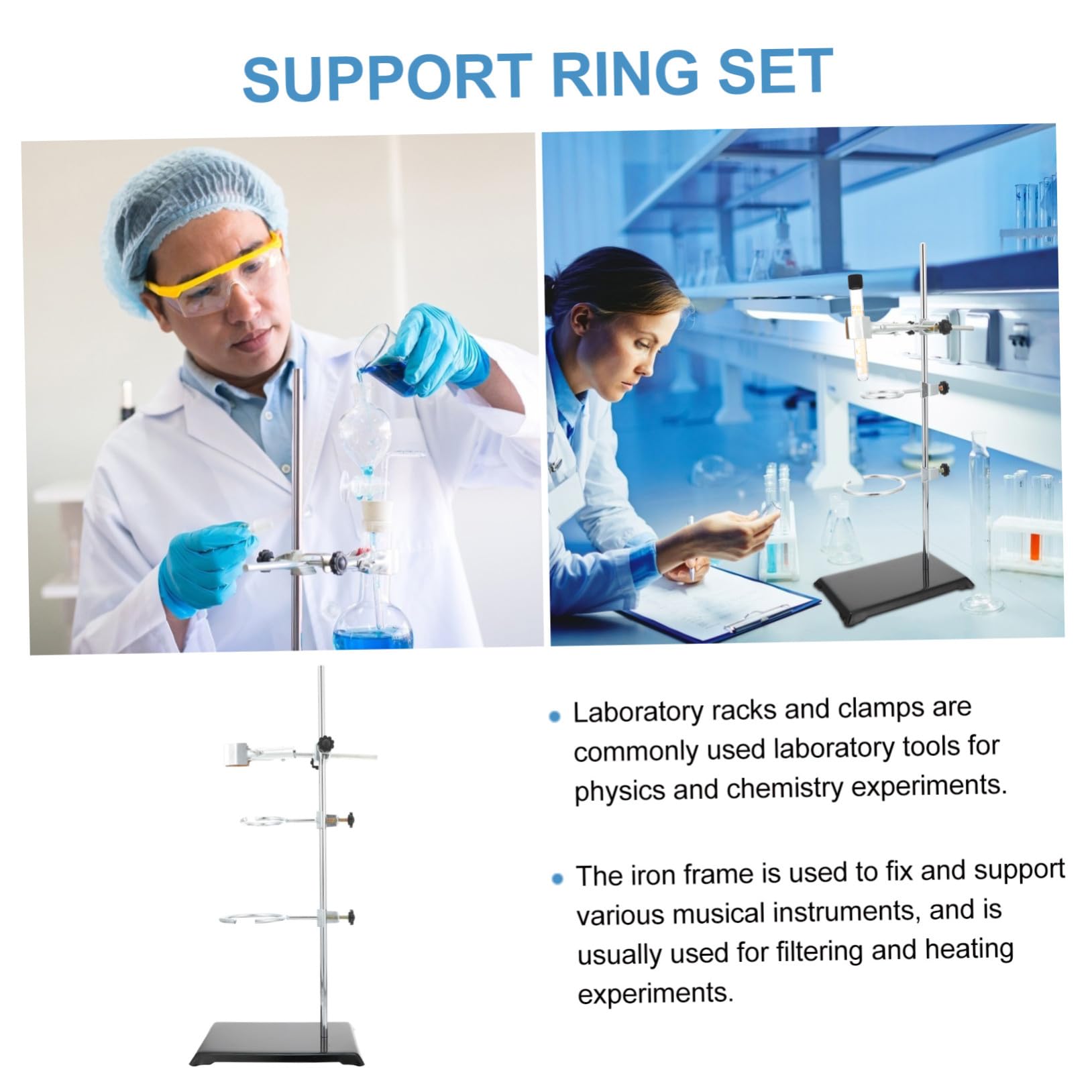 Holibanna Support de Laboratoire avec Base Stable Kit Complet pour Fixation et Support Instruments Chimiques Matériel de Laboratoire pour Expériences de Filtration et Chauffage