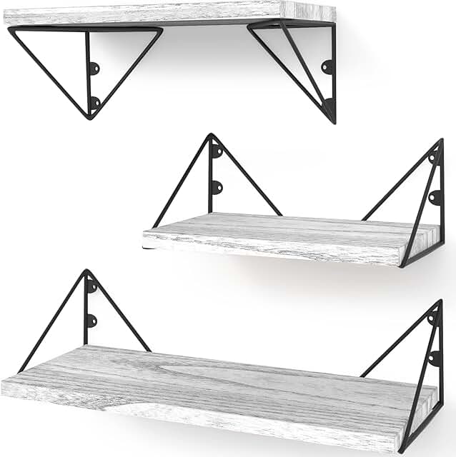 BAYKA Floating Shelves for Bedroom, Shelves for Wall Decor, Wall Shelves for Living Room Kitchen Storage, Wall Mounted Rus...