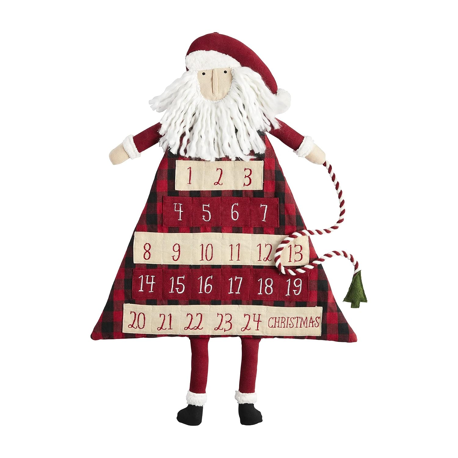 Mud Pie Children's Christmas Santa Advent Calendar, Buffalo Check, 25" x 17"