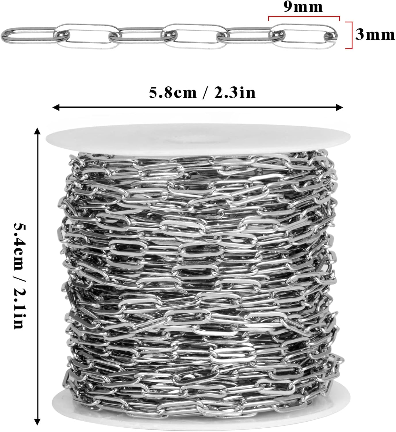 [33 Ft] Stainless Steel Paperclip Chains Roll, 3mm Width 304 Stainless Steel Oval Link Chains Spool Bulk for Jewelry Making - Image 3