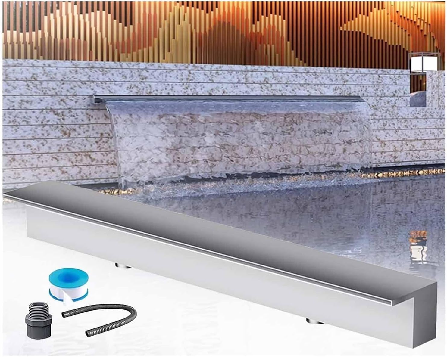 304 Stainless Steel Pool Fountain Spillway - 90cm Outdoor Waterfall Feature for Ground Ponds, Sheer Descent Waterfall, Durable Pond Waterfall Accessory