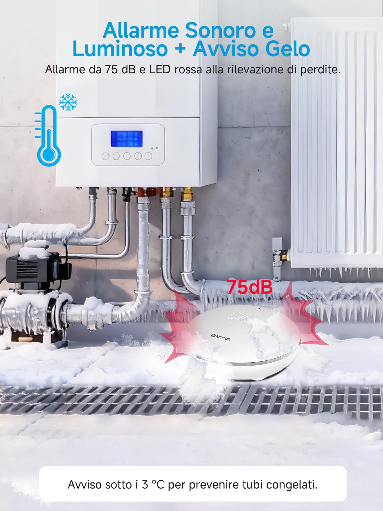 Heiman Rilevatori d’Acqua, Sensore d'Acqua Smart con Hub, Notifica App, Batteria 10 Anni, IP67 Impermeabile, Sensore WLAN per Cantina & Cucina, Kit Allarme Allagamento (solo 2,4GHz), 3 Pezzi