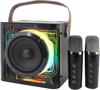 Magnavox MHT777 Portable Karaoke Machine with 2 Wireless Mics, Bluetooth 5.0, USB/TF, Lights - Party PA System for Adults & Kids
