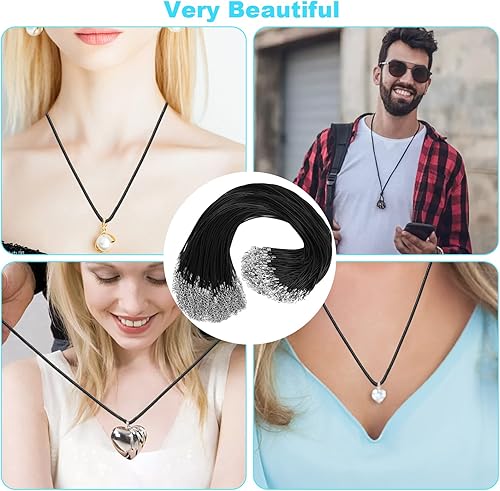 Miniatura 7 de 100 cadenas de cuero de alta calidad con cierres para colgantes, cuerda encerada a granel, negro, 18 pulgadas para suministros de fabricación de