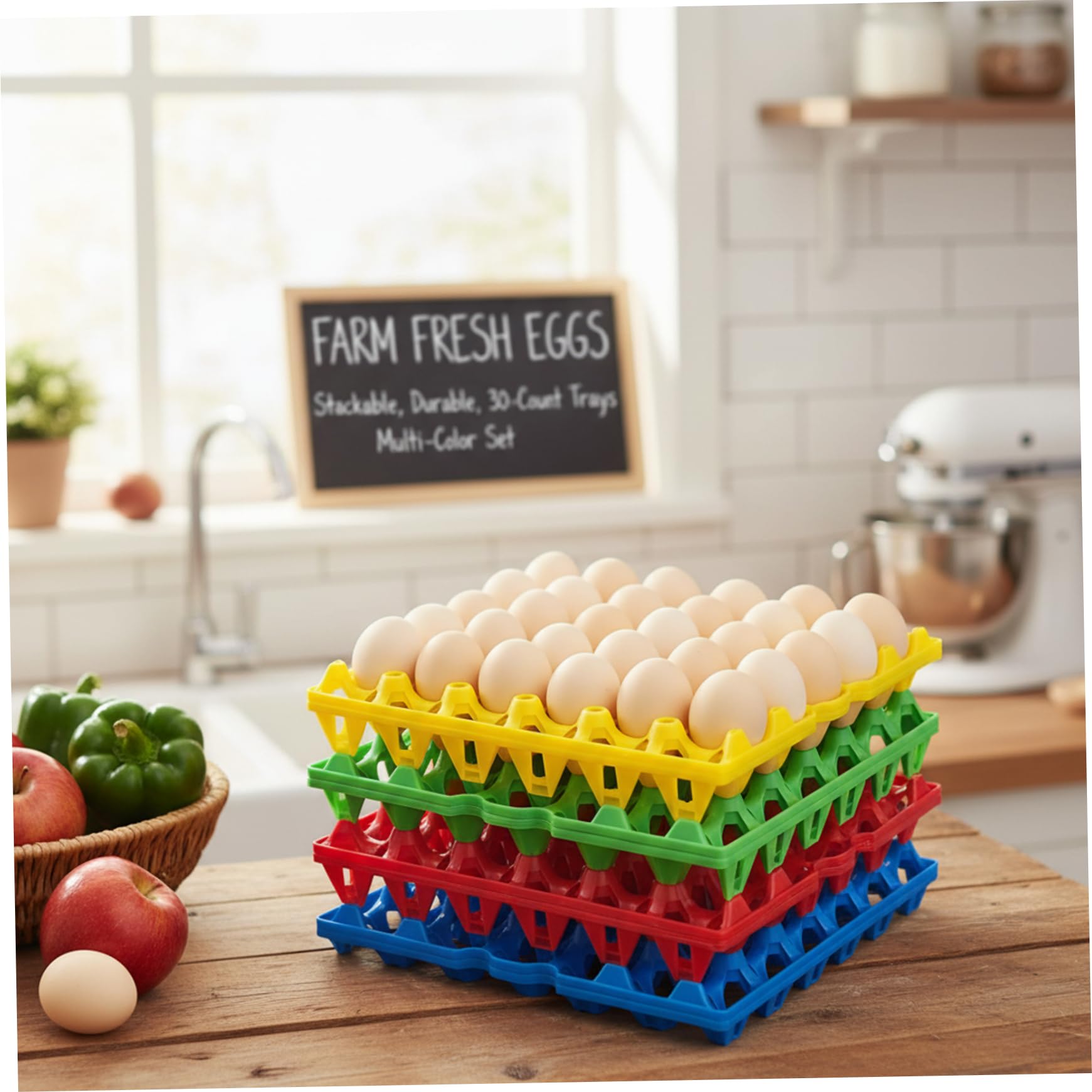 Bandeja para huevos, paquete de 8 cajas para huevos, 30 bandejas para transporte seguro, cajas de reutilizables y apilables a granel (rojo, amarillo, azul, verde)